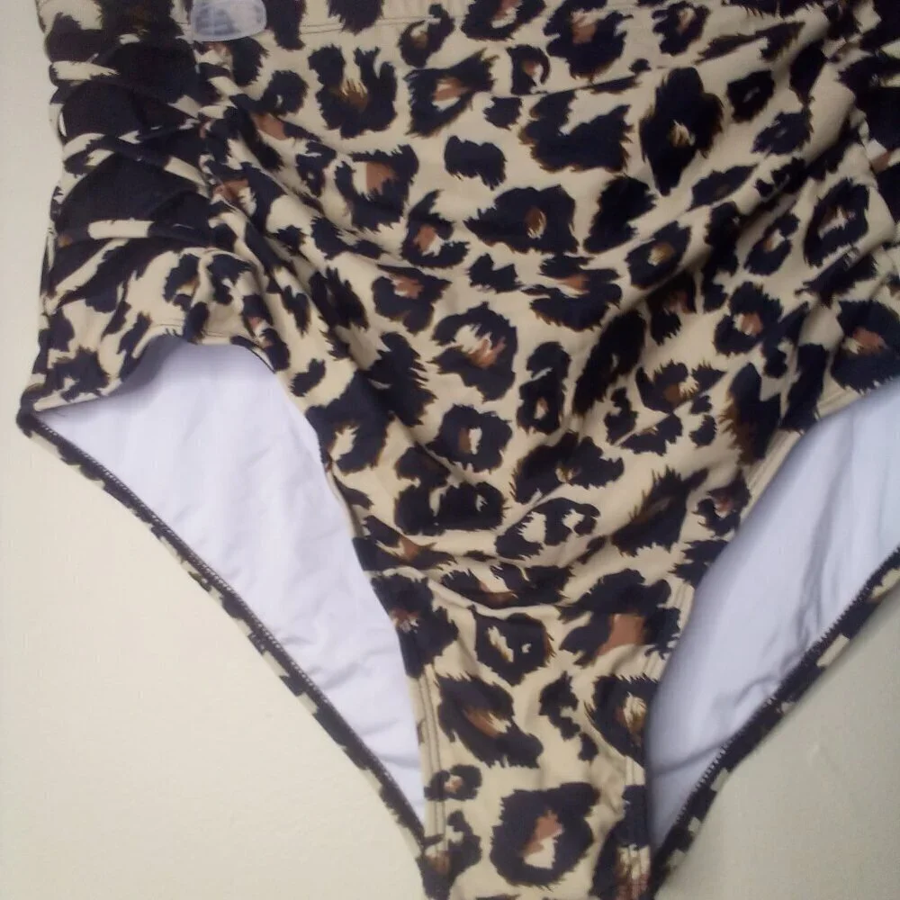 Swim Bottoms Women 20W Animal Print Side Cut-Out Unbranded Brown Black